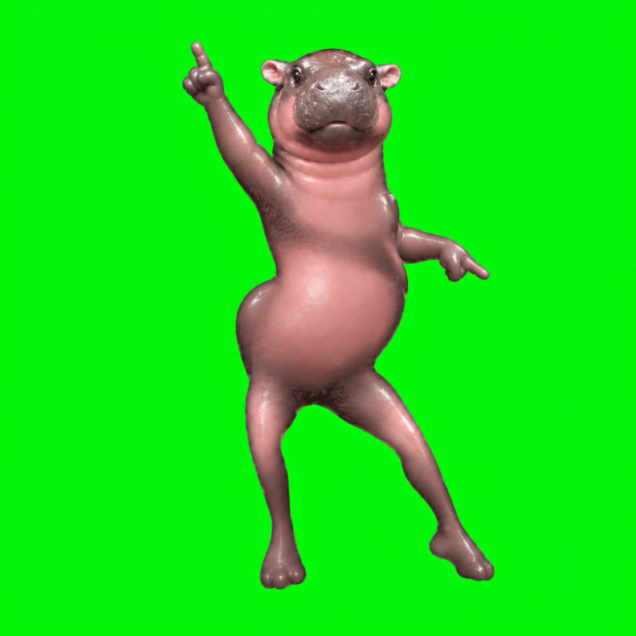 Hippo dancing disco with one finger in the air