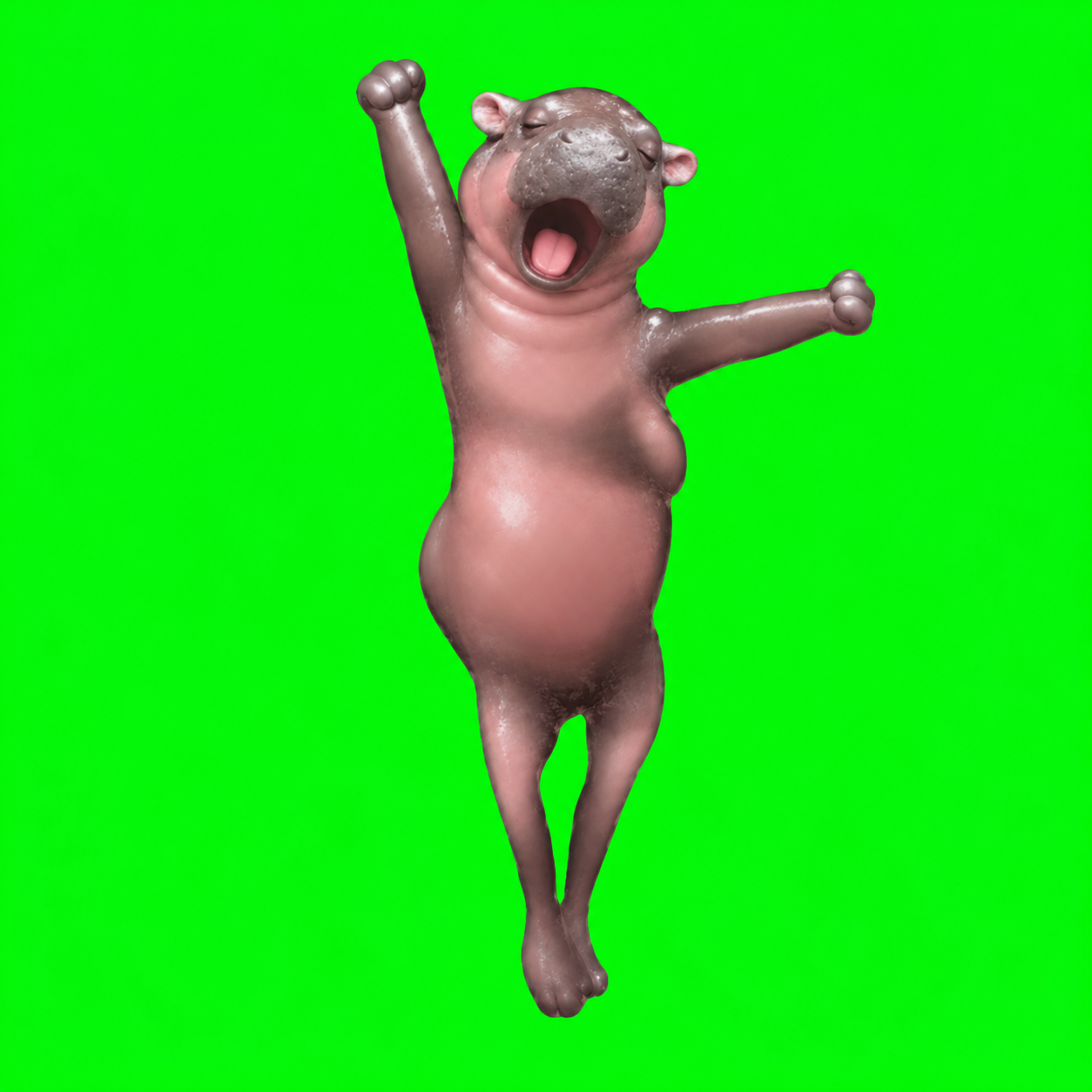Hippo cheering with both arms up on the rave flyer