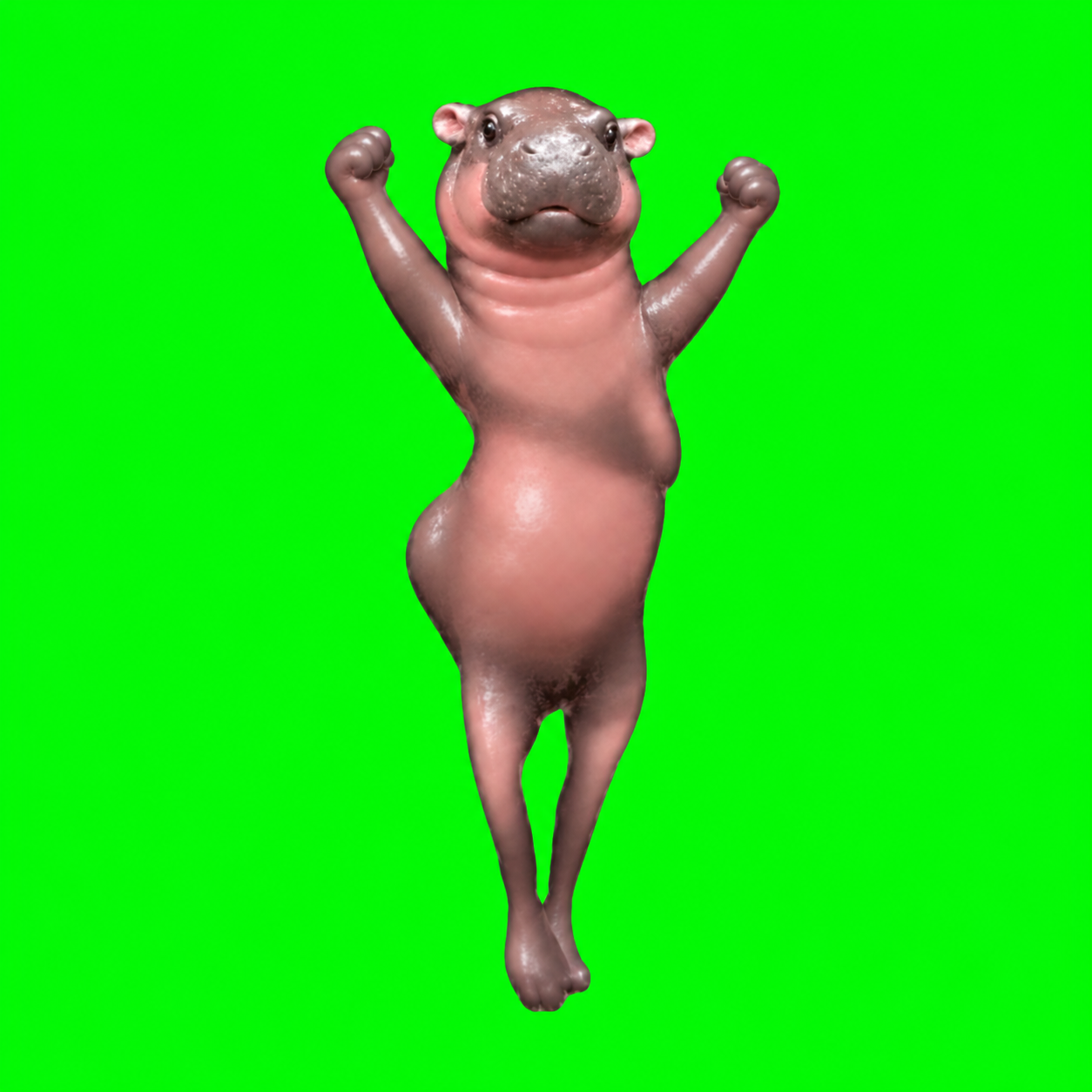 Hippo dancing with both fists in the air