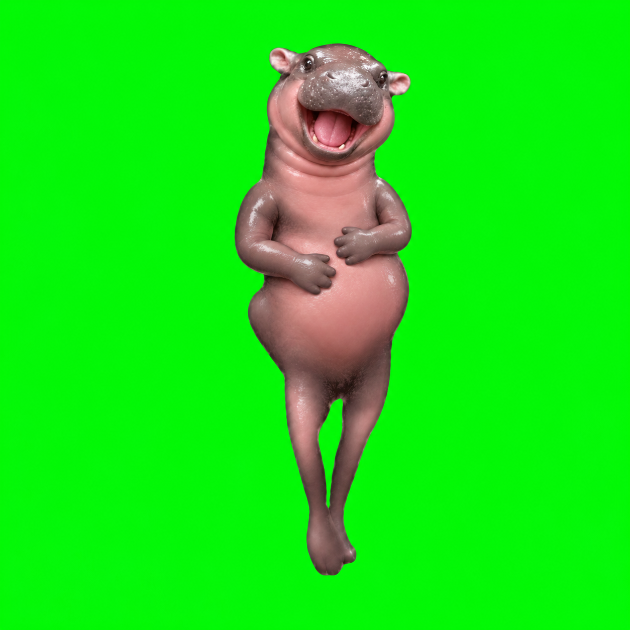 Laughing hippo holding its belly